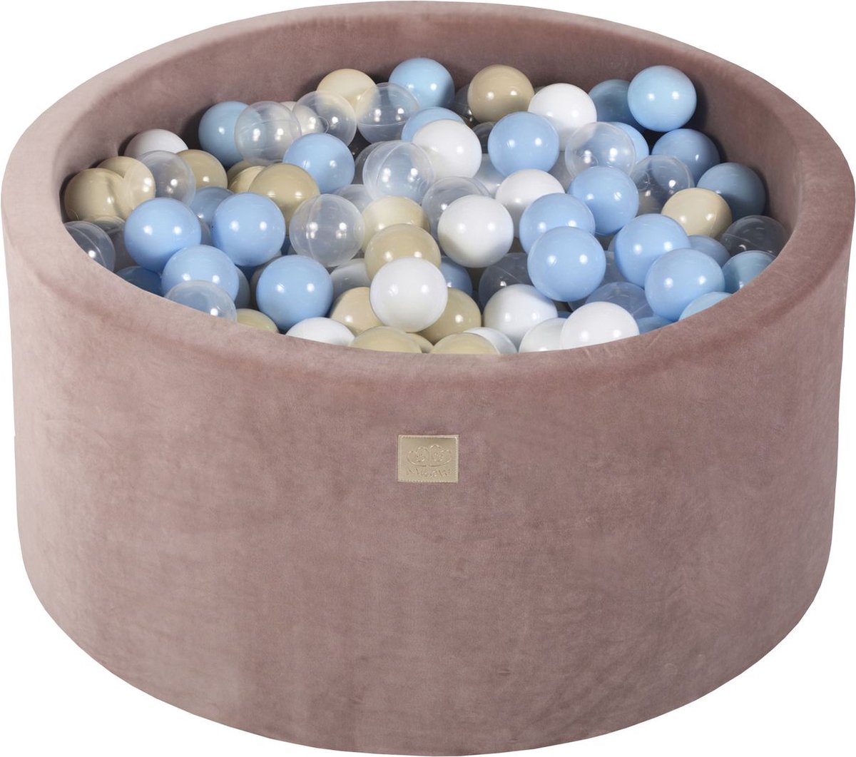 Ronde ballenbak VELVET 90x40 - Beige incl 300 ballen - Baby Blauw, Beige, Wit, Transparant | Ballenbakje.nl